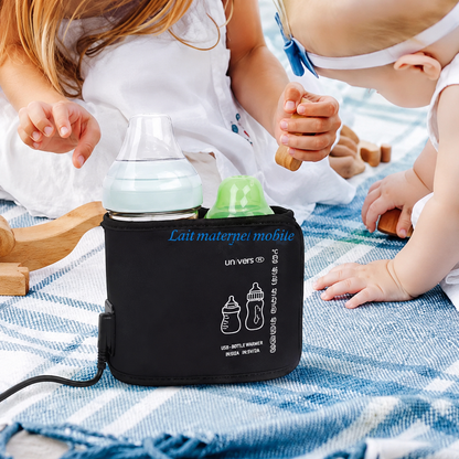bebe maman jouent chauffe biberon nomade par  terre.