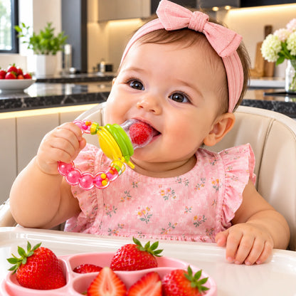 bebe   mange  fraise dans grignoteuse bebe dans  cuisine moderne