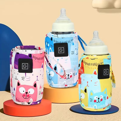 chauffe biberon portable trois couleurs  differentes sur   un support.