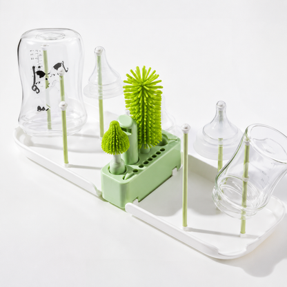 egouttoir biberon  avec brosse  verte.