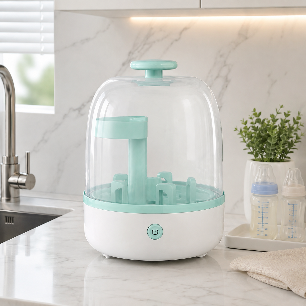 elegant sterilisateur biberon sur comptoir moderne.