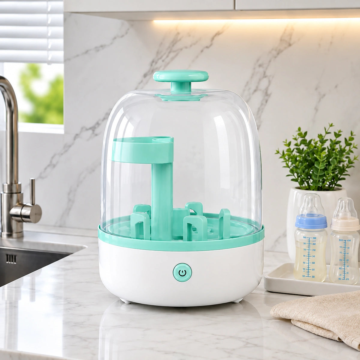 elegant sterilisateur biberon sur comptoir moderne.