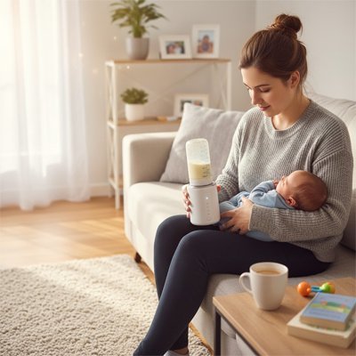maman porte bebe chauffe biberon portable  en main.