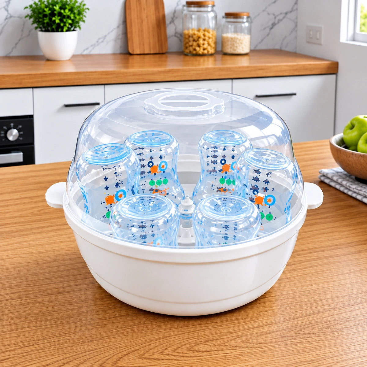 sterilisateur biberon dans une cuisine lumineuse.