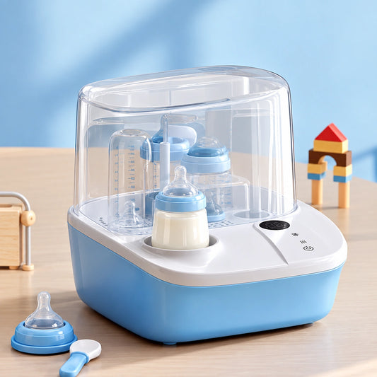sterilisateur biberon electrique a vapeur bleu sur table