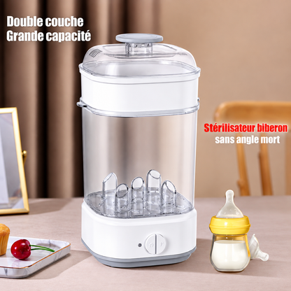 sterilisateur biberon sur table petit biberon lait aussi.